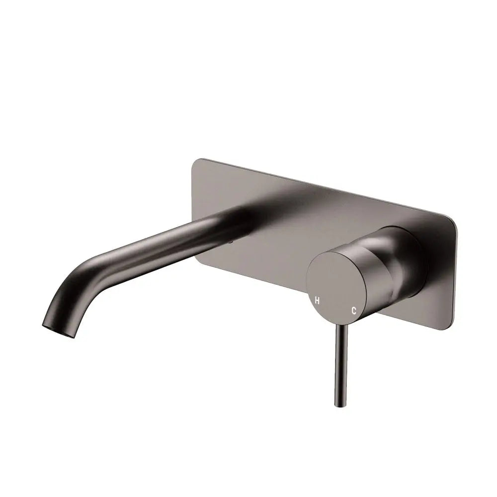 Kaya Basin/Bath Wall Mixer Set, Rectangular Plate, 160mm Outlet, Gun Metal fienza