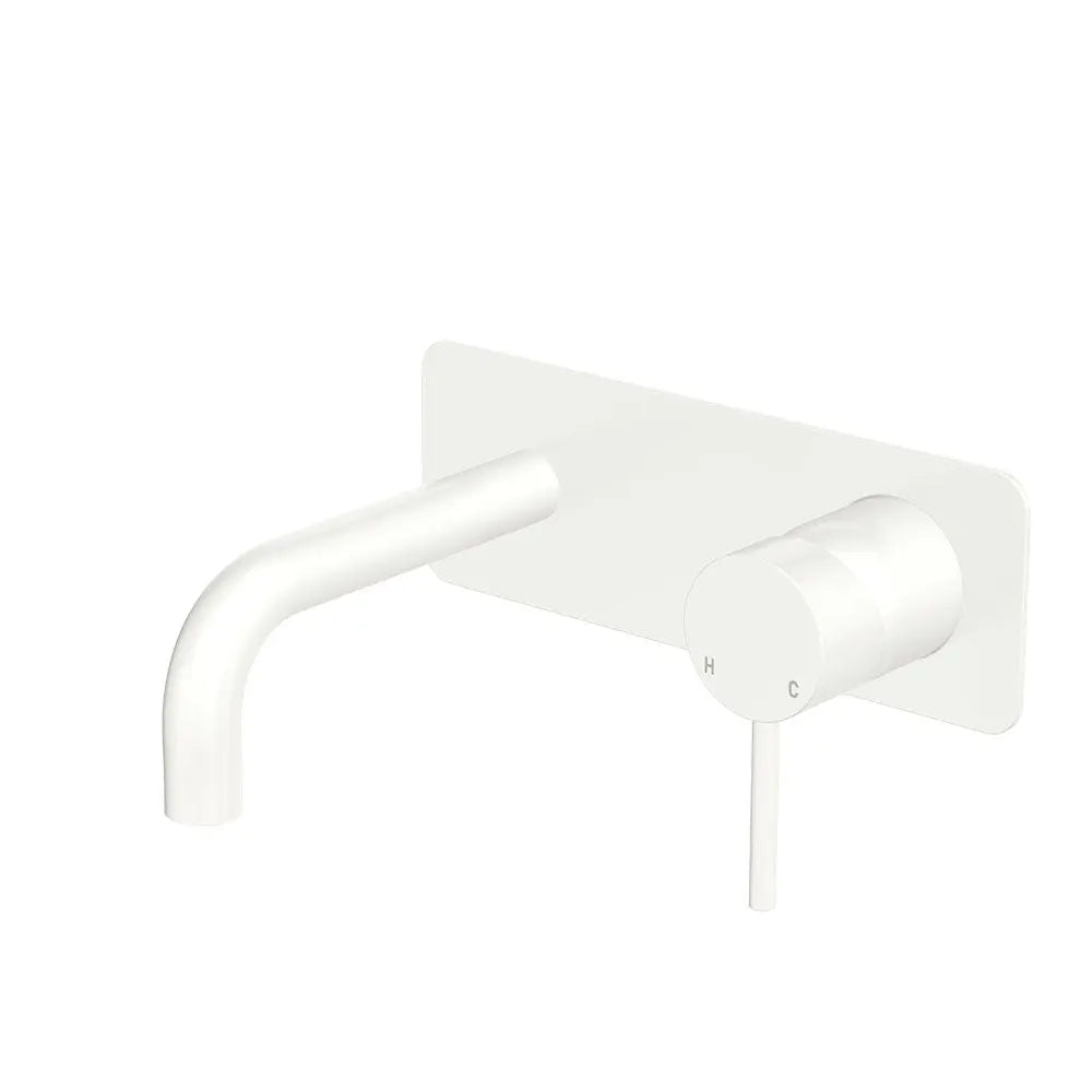 Kaya Basin/Bath Wall Mixer Set, Rectangular Plates, 130mm Outlet, Matte White fienza