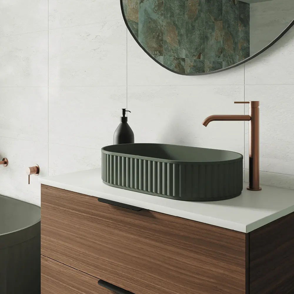 Kaya Tall Basin Mixer, Brushed Copper fienza