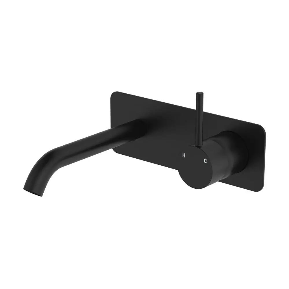 Kaya Up Basin/Bath Wall Mixer Set, Rectangular Plate, 160mm Outlet, Matte Black fienza