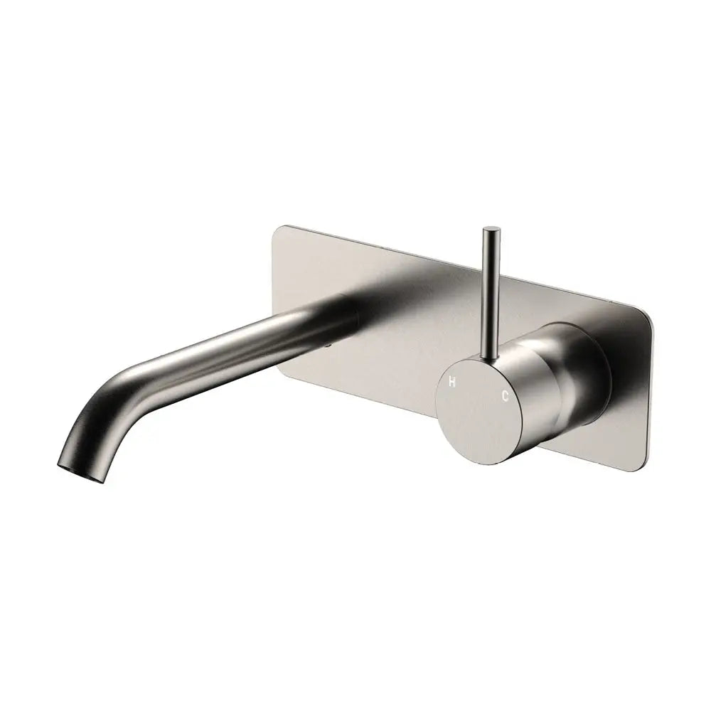 Kaya Up Basin/Bath Wall Mixer Set, Rectangular Plate, 160mm Outlet, Brushed Nickel fienza