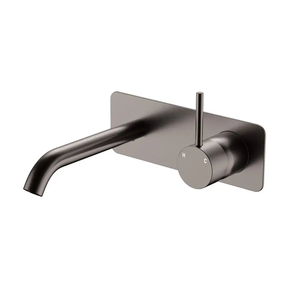 Kaya Up Basin/Bath Wall Mixer Set, Rectangular Plate, 160mm Outlet, Gun Metal fienza