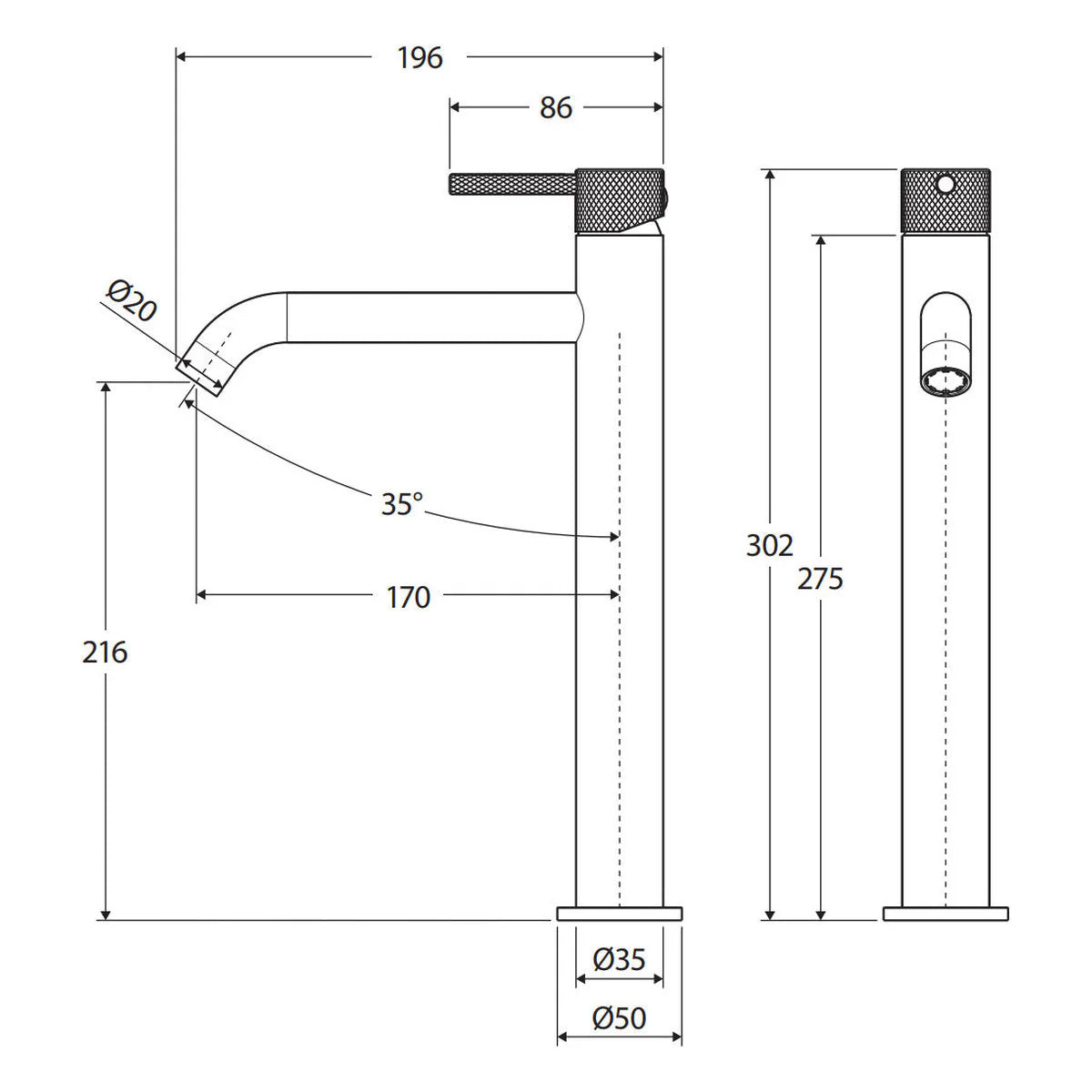 Axle Tall Basin Mixer, Chrome