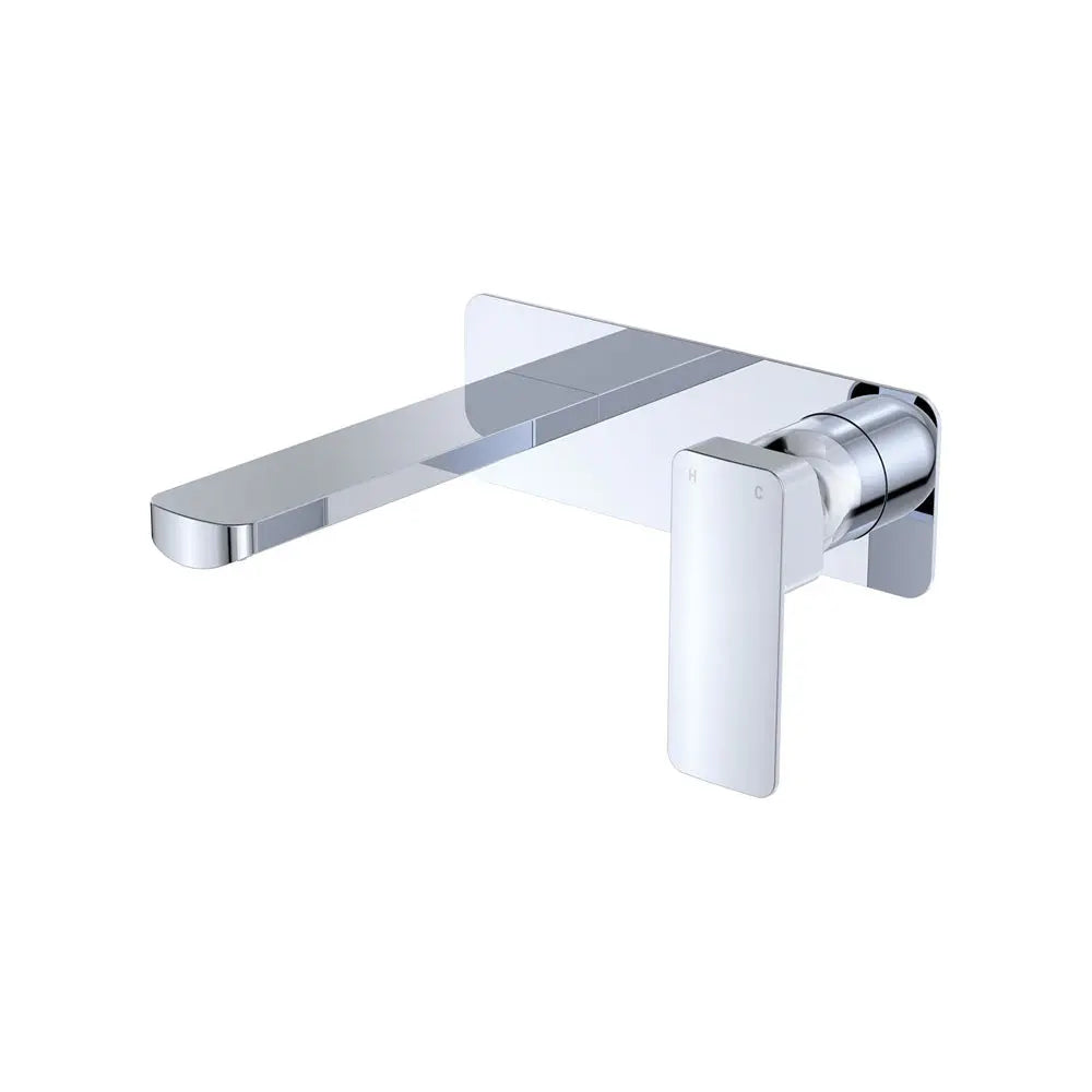 Tono Basin/Bath Wall Mixer Set, Rectangular Plate, 200mm Outlet, Chrome fienza