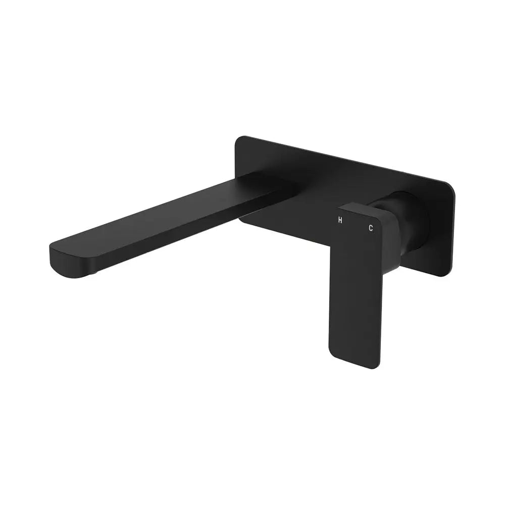 Tono Basin/Bath Wall Mixer Set, Rectangular Plate, 200mm Outlet, Matte Black fienza
