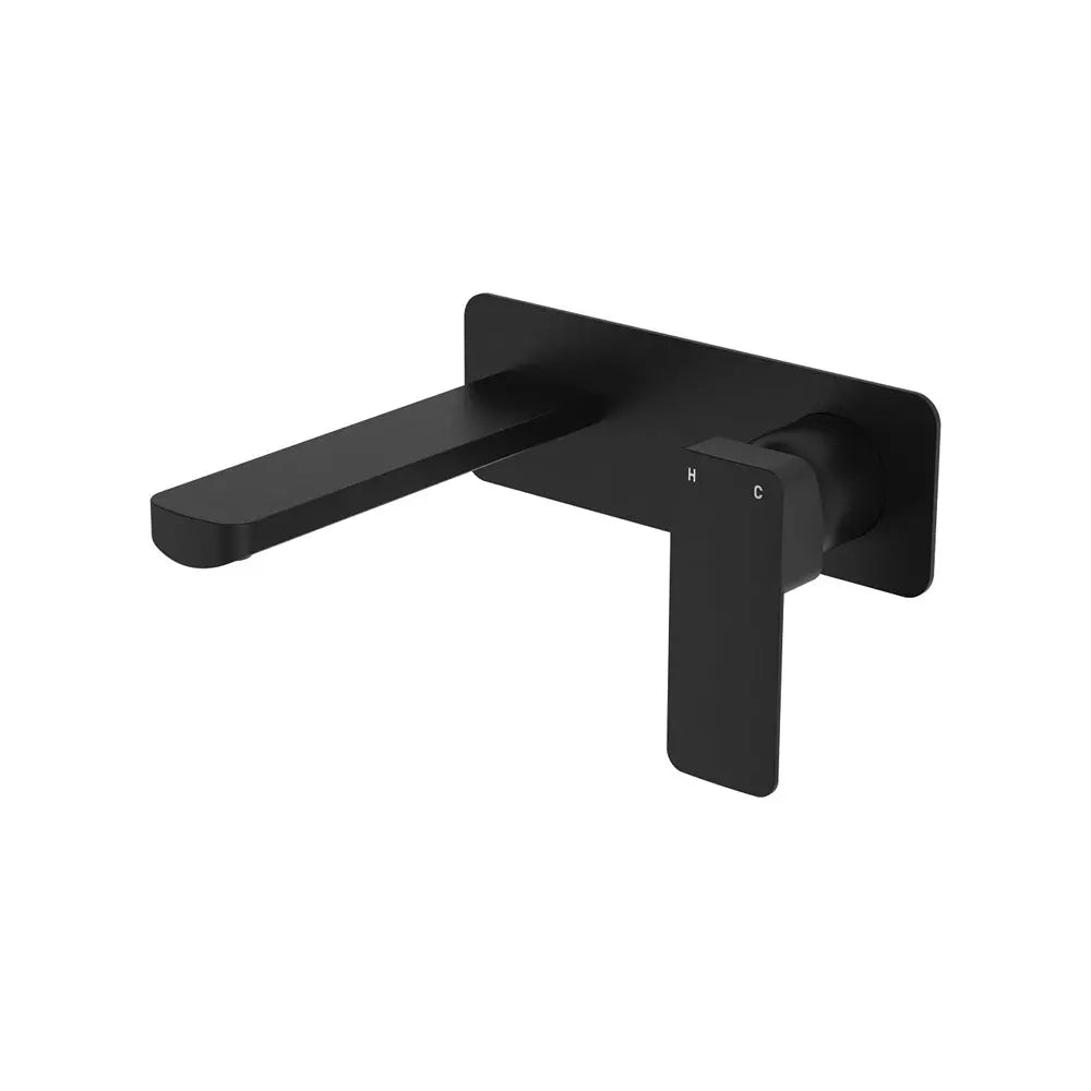 Tono Basin/Bath Wall Mixer Set, Rectangular Plate, 160mm Outlet, Matte Black fienza
