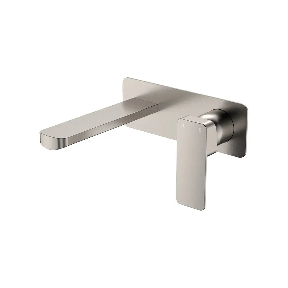 Tono Basin/Bath Wall Mixer Set, Rectangular Plate, 160mm Outlet, Brushed Nickel fienza