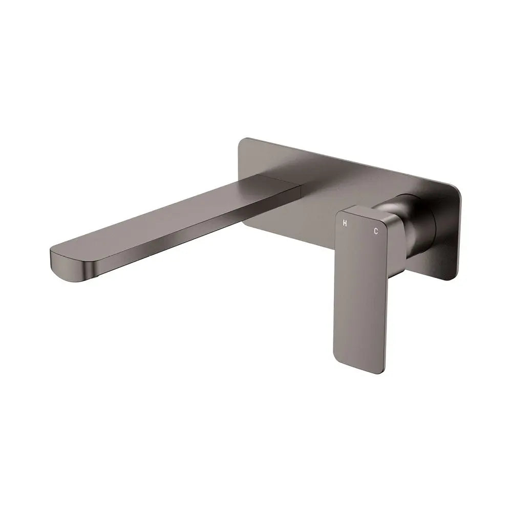 Tono Basin/Bath Wall Mixer Set, Rectangular Plate, 200mm Outlet, Gun Metal fienza