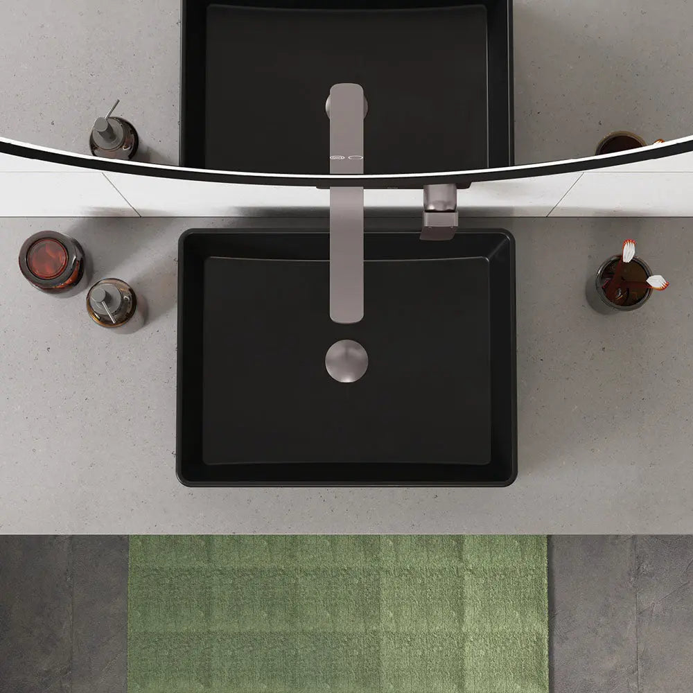 Tono Basin/Bath Wall Mixer Set, Rectangular Plate, 200mm Outlet, Gun Metal fienza