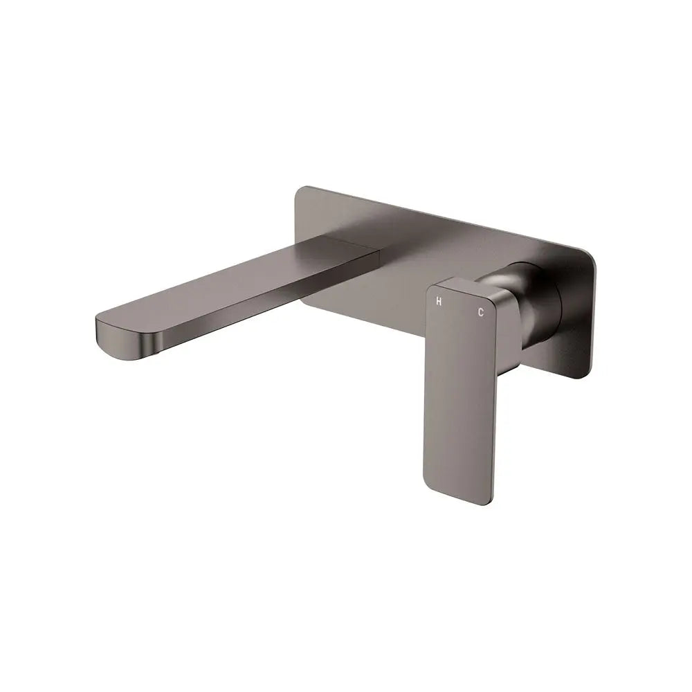 Tono Basin/Bath Wall Mixer Set, Rectangular Plate, 160mm Outlet, Gun Metal fienza