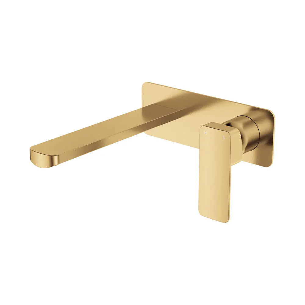 Tono Basin/Bath Wall Mixer Set, Rectangular Plate, 200mm Outlet, Urban Brass fienza