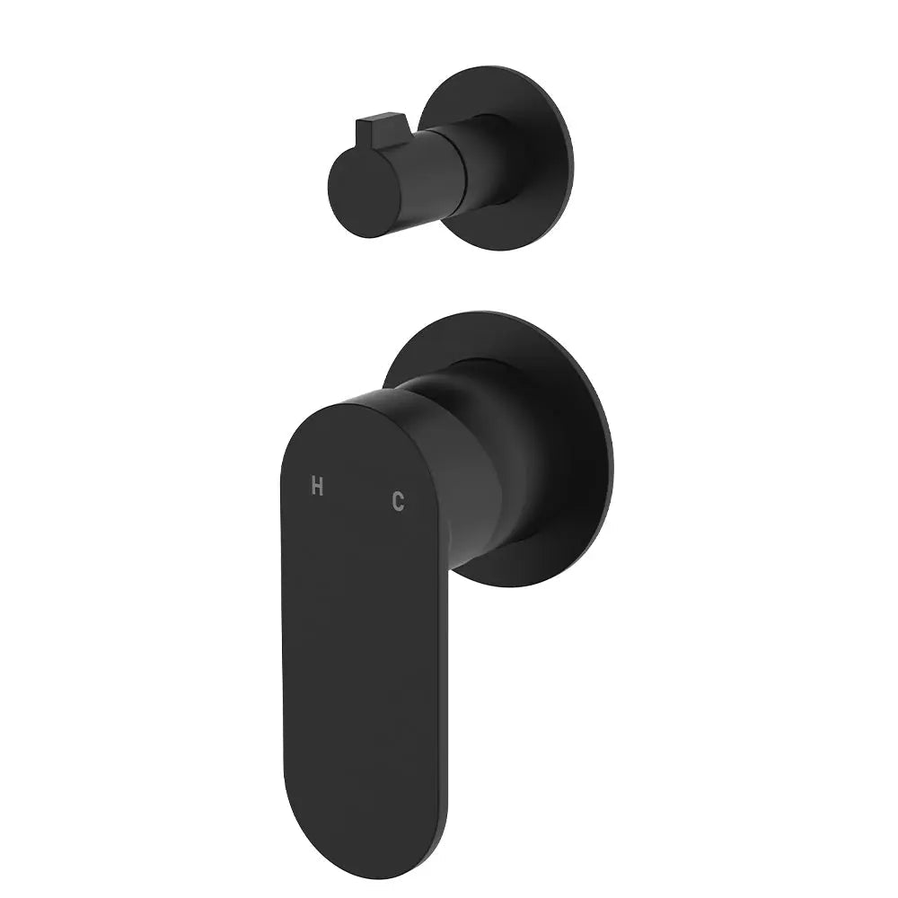 Empire Slim Wall Diverter Mixer, Small Round Plates, Vertical, Matte Black fienza