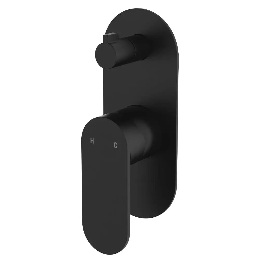 Empire Slim Wall Diverter Mixer, Large Oval Plate, Vertical, Matte Black fienza