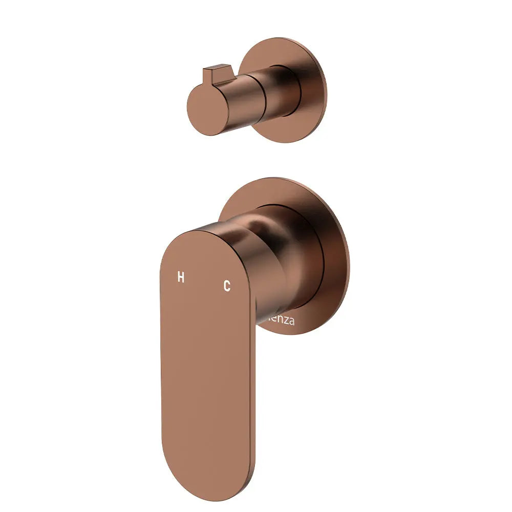 Empire Slim Wall Diverter Mixer, Small Round Plates, Vertical, Brushed Copper fienza