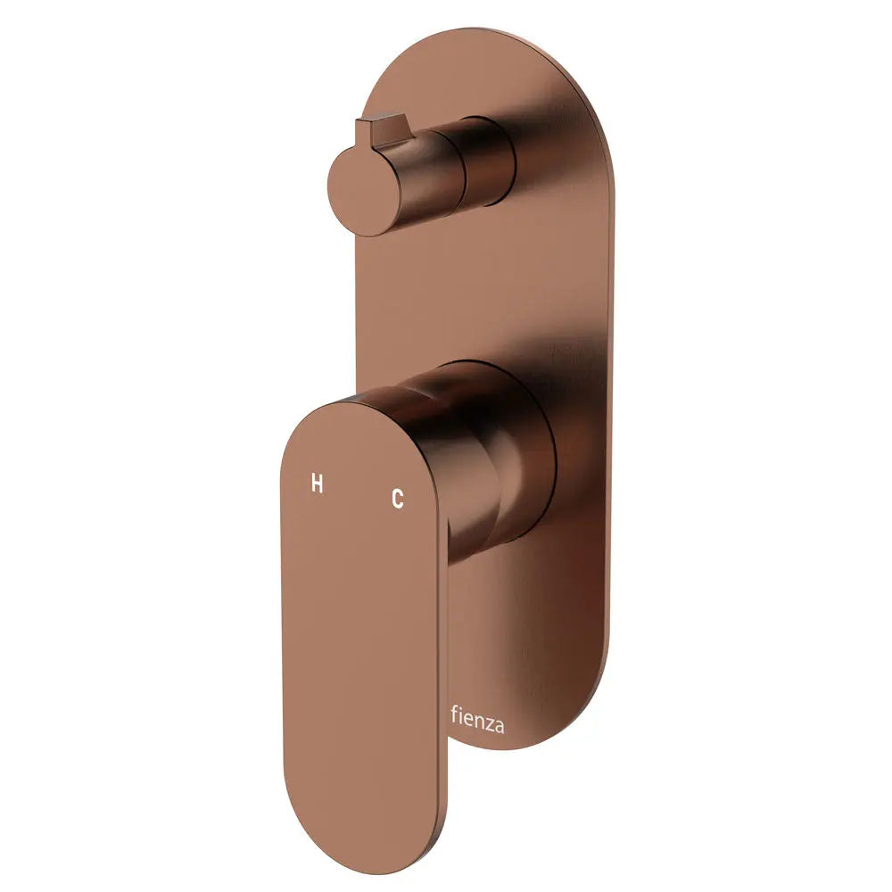 Empire Slim Wall Diverter Mixer, Large Oval Plate, Vertical, Brushed Copper fienza
