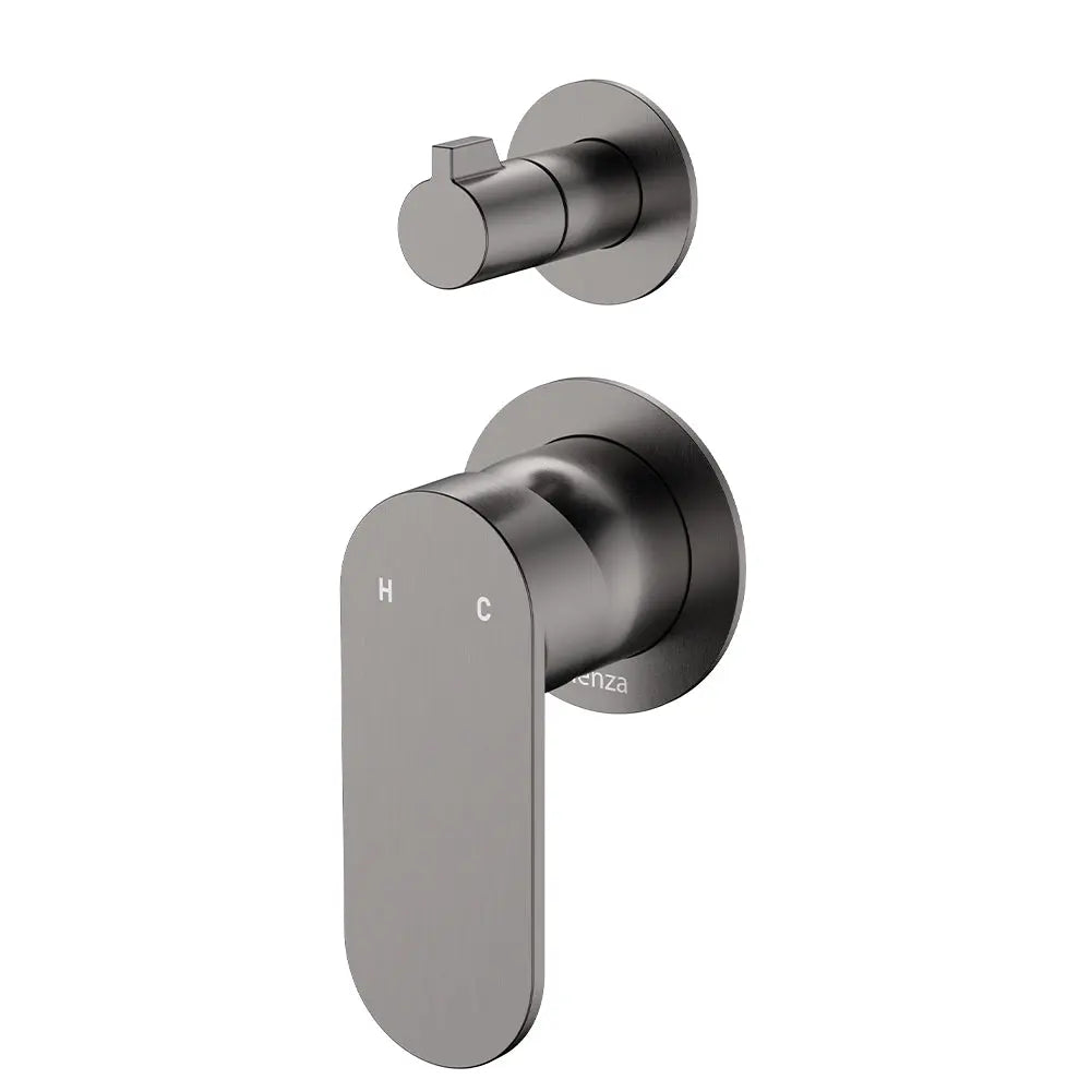Empire Slim Wall Diverter Mixer, Small Round Plates, Vertical, Gun Metal fienza
