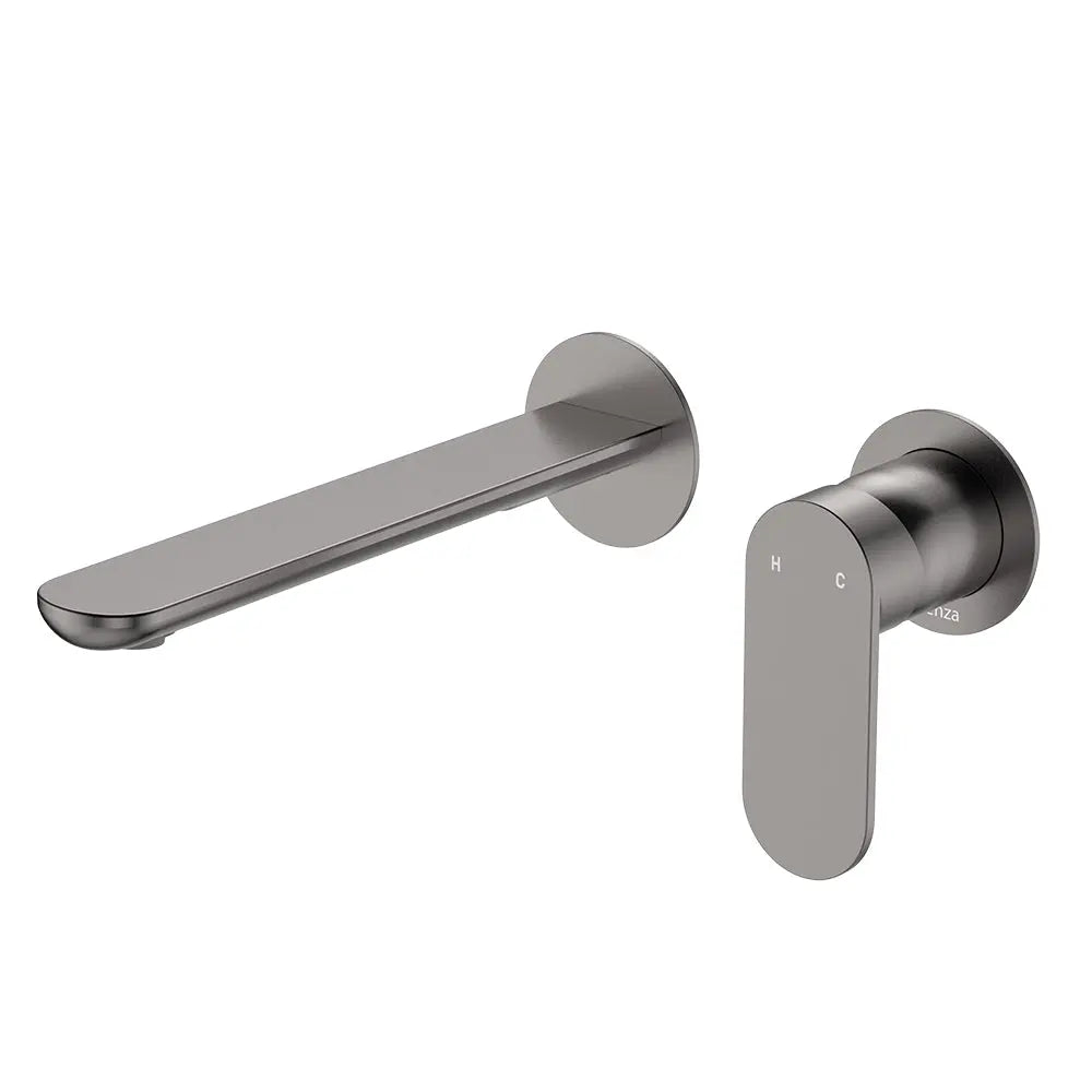 Empire Slim Basin/Bath Wall Mixer Set, Round Plates, 200mm Outlet, Gun Metal fienza