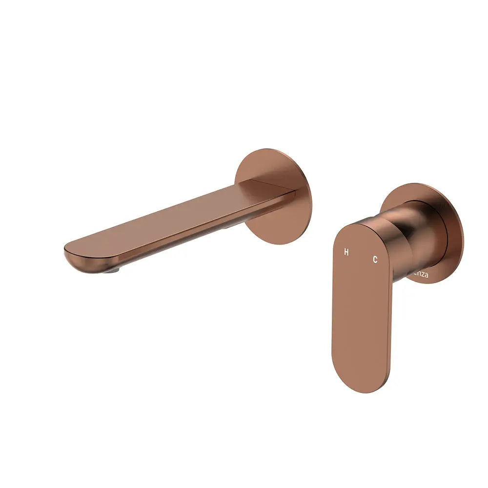 Empire Slim Basin/Bath Wall Mixer Set, Round Plates, 160mm Outlet, Brushed Copper fienza