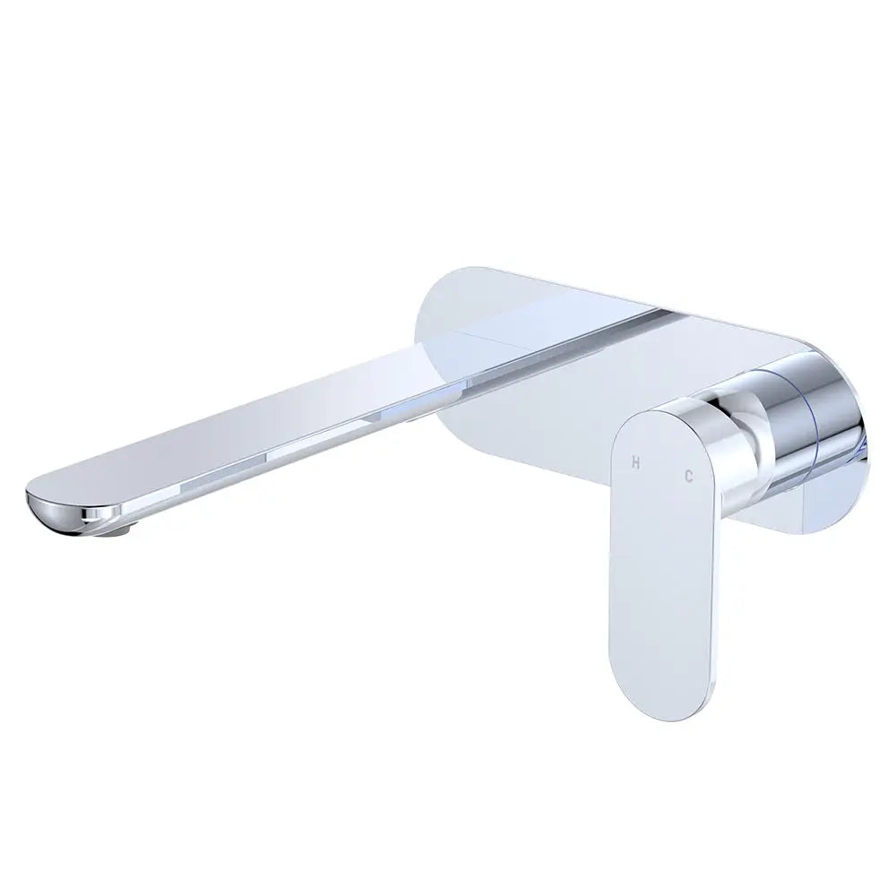 Empire Slim Basin/Bath Wall Mixer Set, Oval Plate, 200mm Outlet, Chrome fienza