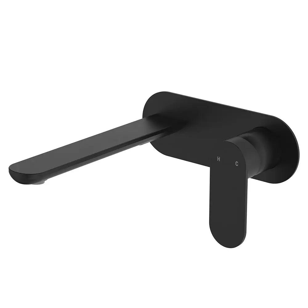 Empire Slim Basin/Bath Wall Mixer Set, Oval Plate, 200mm Outlet, Matte Black fienza