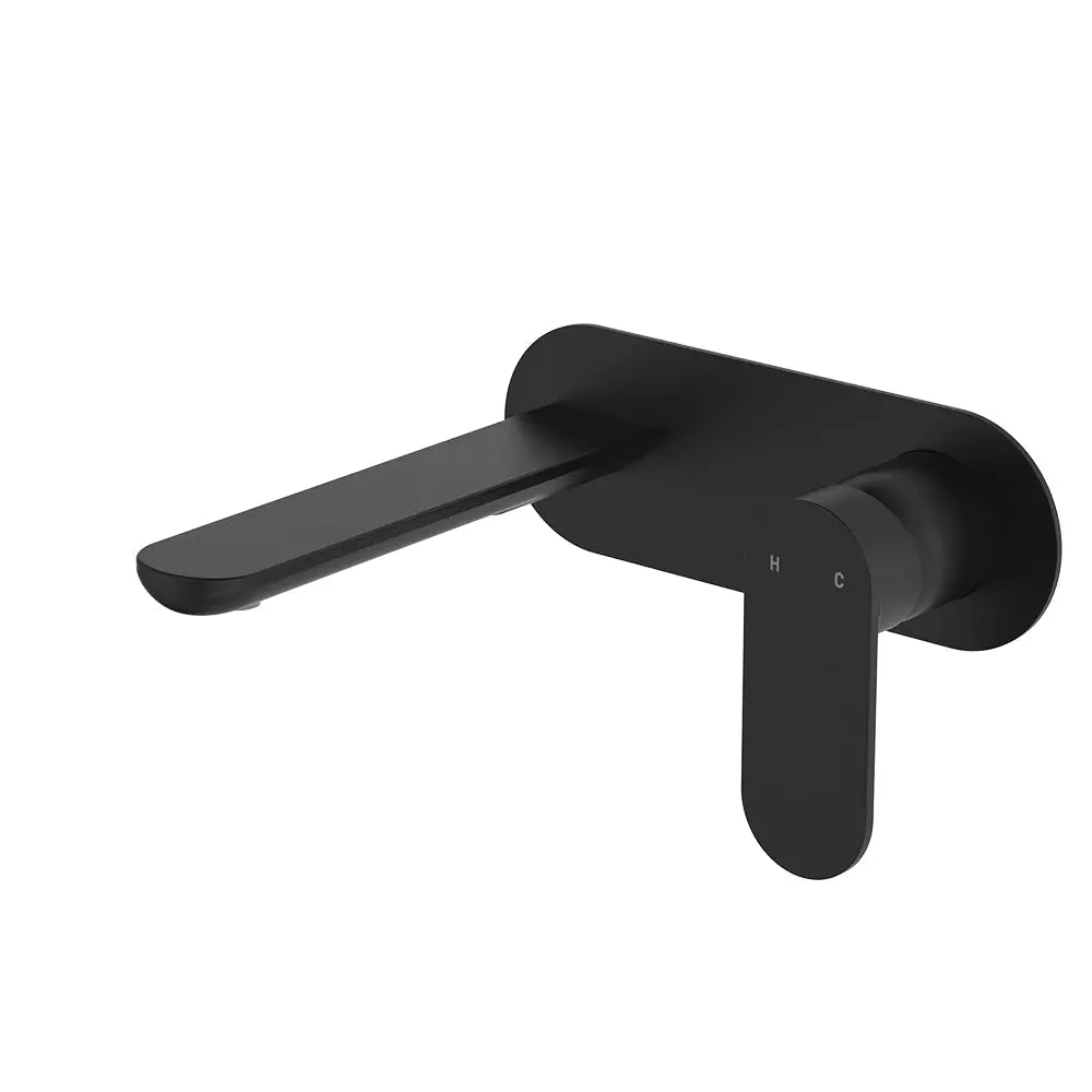Empire Slim Basin/Bath Wall Mixer Set, Oval Plate, 160mm Outlet, Matte Black fienza