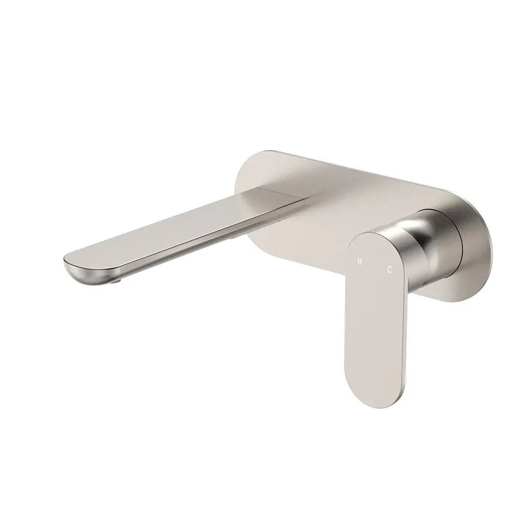 Empire Slim Basin/Bath Wall Mixer Set, Oval Plate, 160mm Outlet, Brushed Nickel fienza