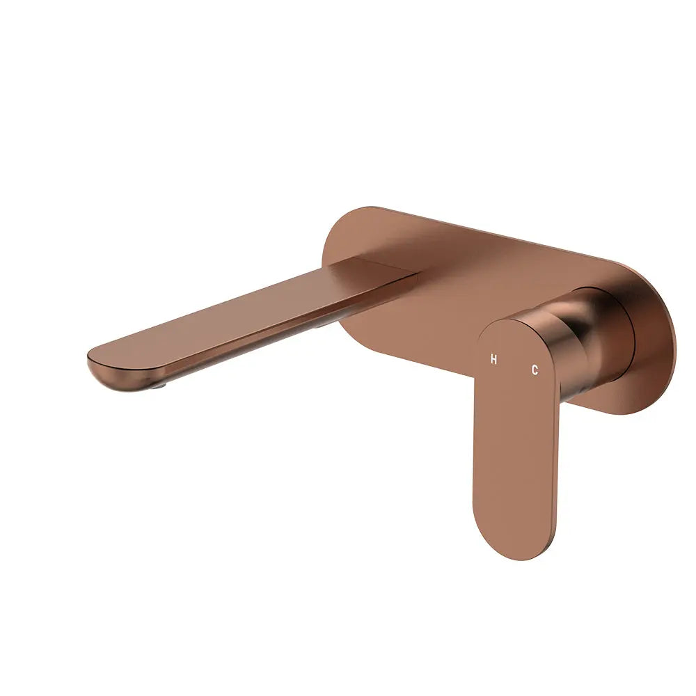 Empire Slim Basin/Bath Wall Mixer Set, Oval Plate, 160mm Outlet, Brushed Copper fienza