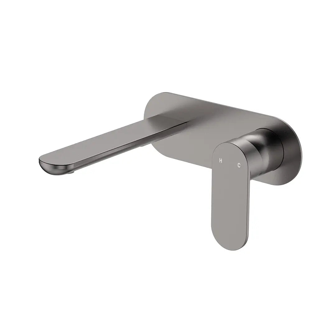 Empire Slim Basin/Bath Wall Mixer Set, Oval Plate, 160mm Outlet, Gun Metal fienza