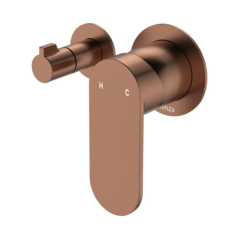 Empire Slim Wall Diverter Mixer, Small Round Plates, Horizontal, Brushed Copper fienza