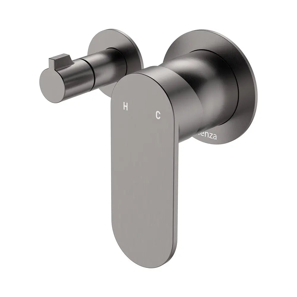 Empire Slim Wall Diverter Mixer, Small Round Plates, Horizontal, Gun Metal fienza