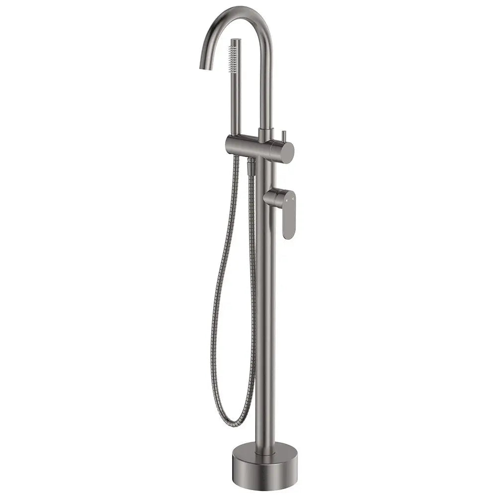 Empire Slim Floor Mounted Bath Mixer with Hand Shower, Gun Metal fienza