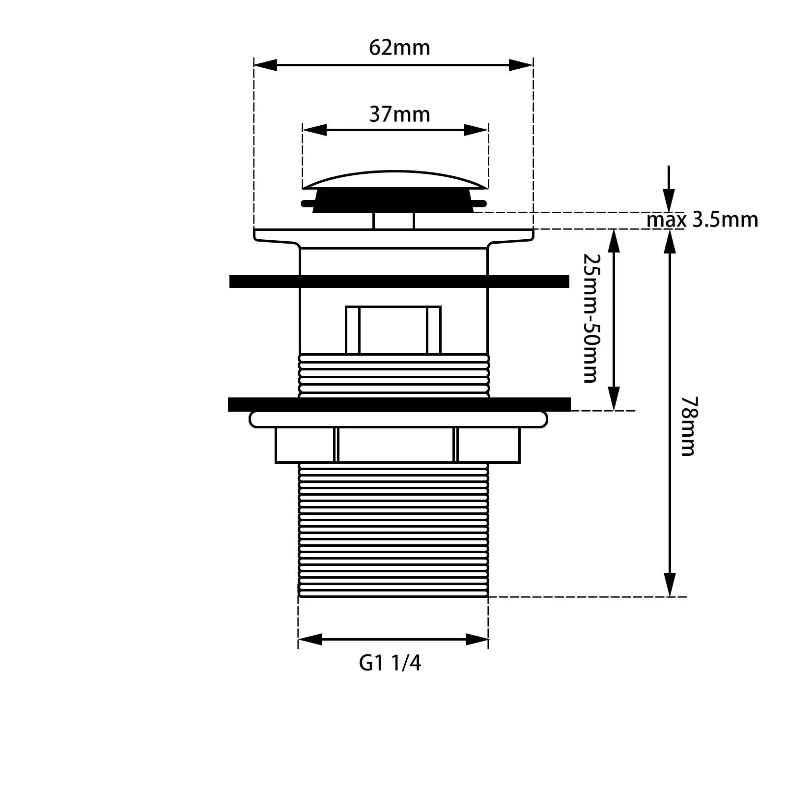 32mm Gun Metal Pop Up Waste Overflow Aquaperla