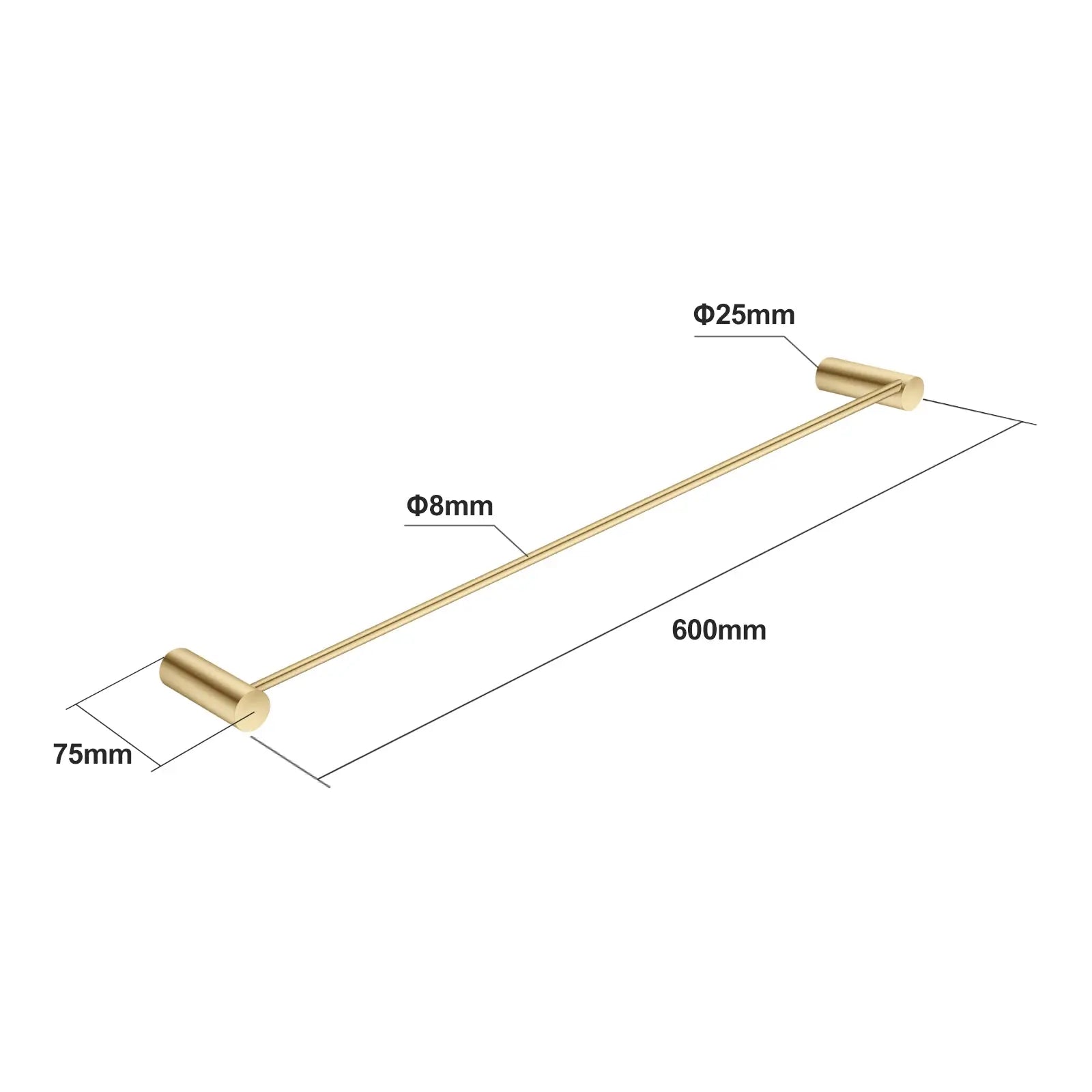 600mm Brushed Brass Single Towel Rail Aquaperla