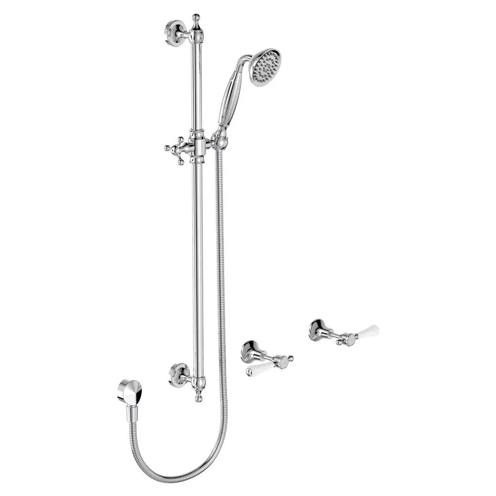 Lillian Lever Rail Shower Set, Chrome with Ceramic White Handle fienza