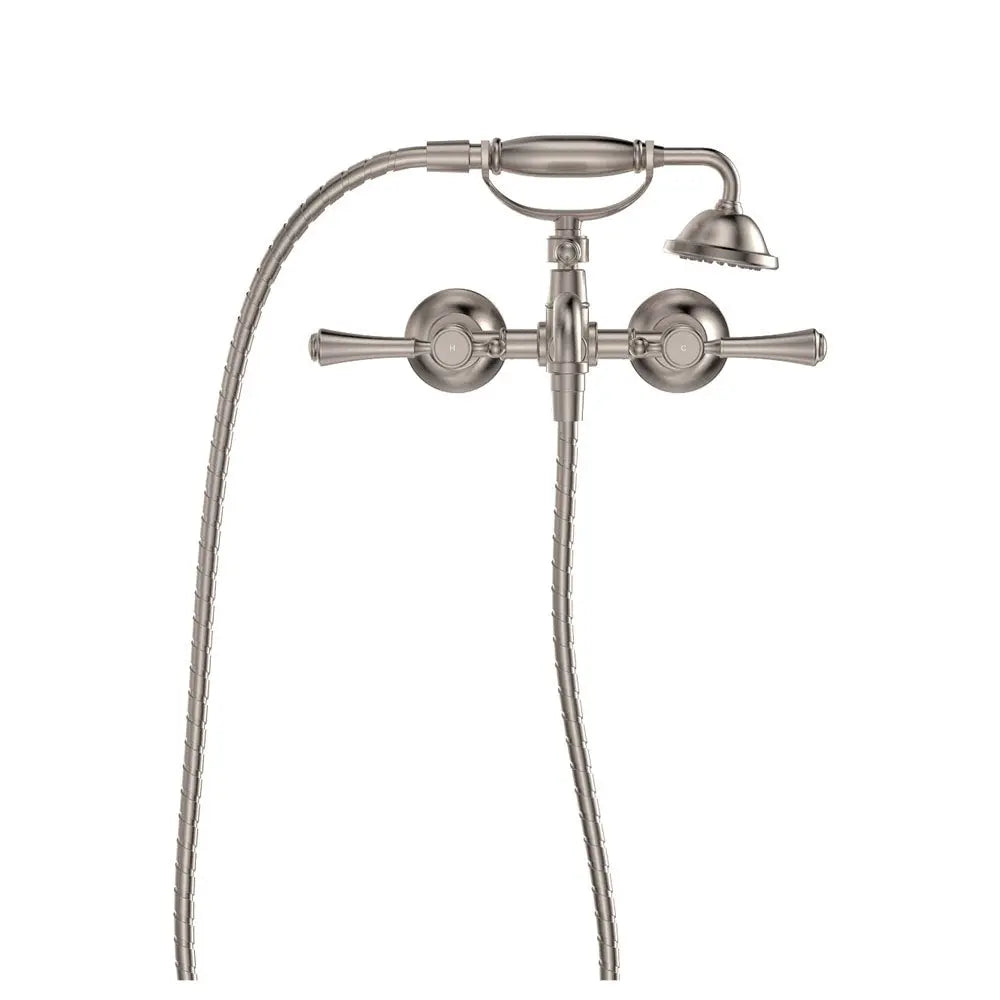 Lillian Lever Exposed Bath Tap Set with Hand Shower, Brushed Nickel fienza