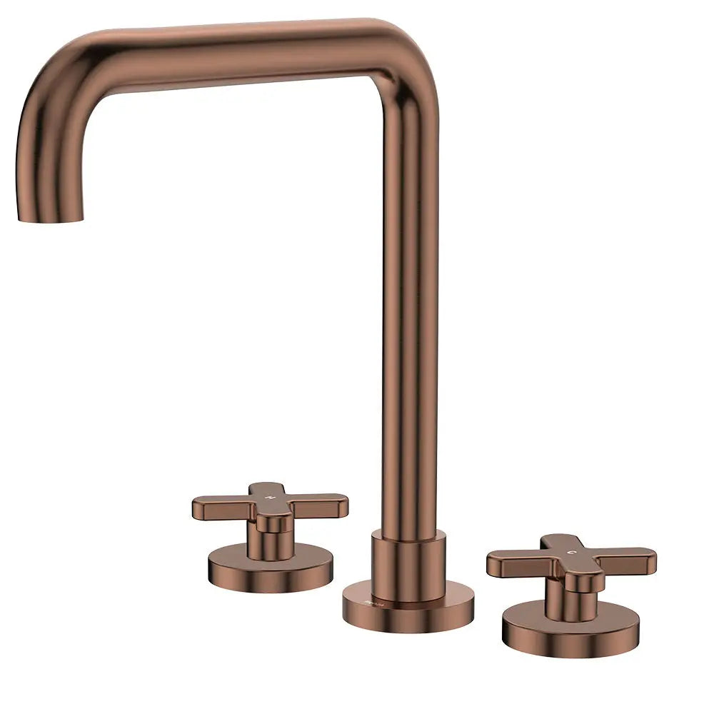 Kaya Squareline Hob Set, Cross Taps, Brushed Copper fienza