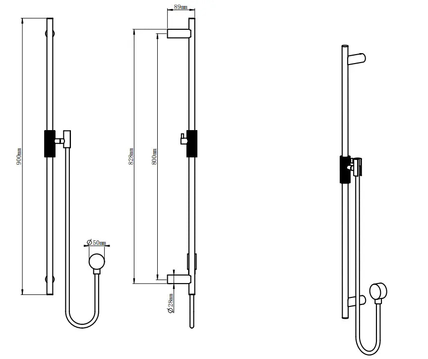 CADDENCE - Brushed Gunmetal Shower Rail Aquaperla