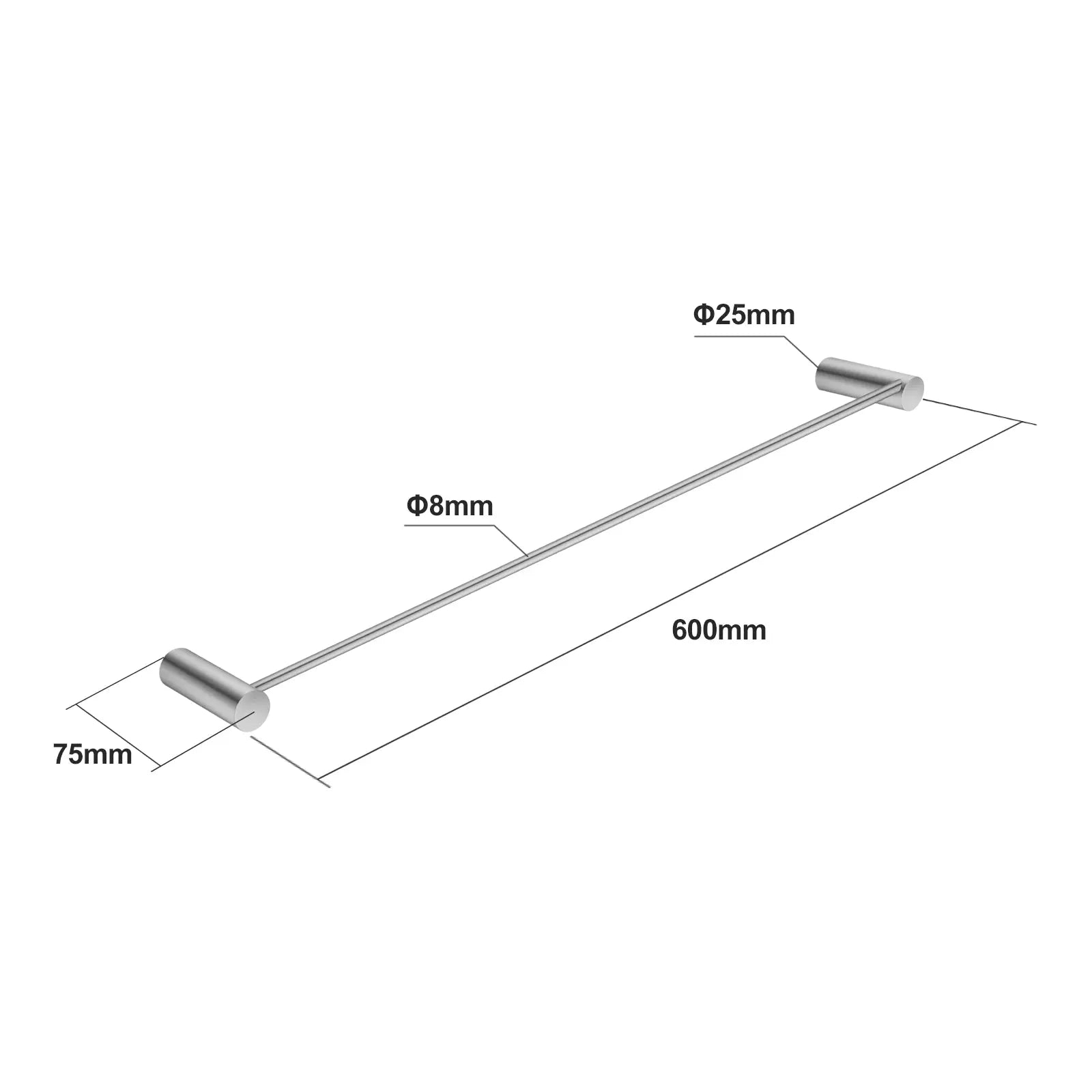 600mm Brushed Nickel Single Towel Rail Aquaperla