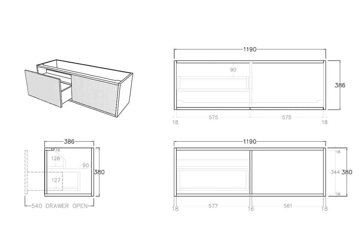 Bellevue PVC Slim Wall Hung Vanity 1200mm (Single/ Double Bowl) (Prime Oak) Poseidon