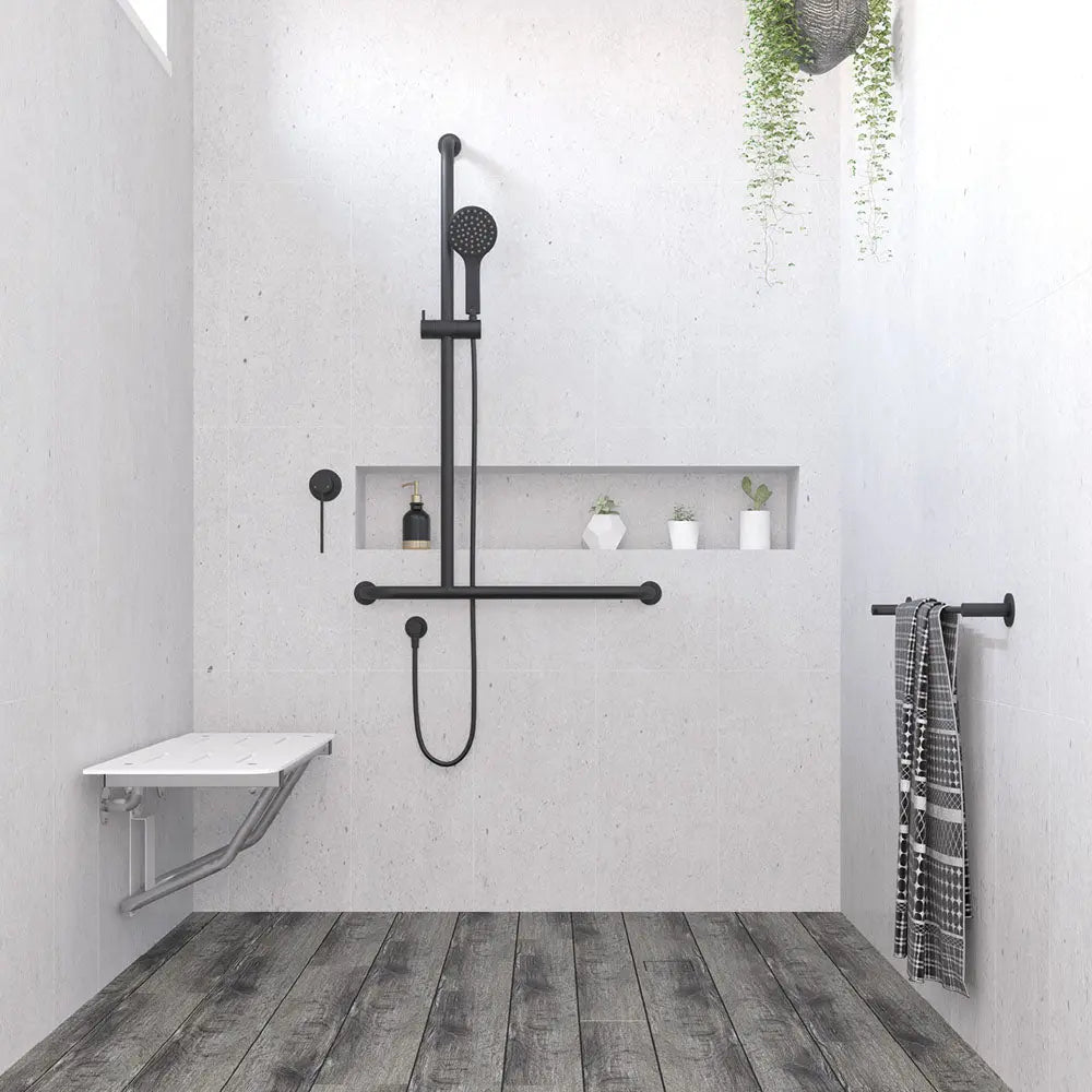 Hustle Care Matte Black Inverted T Rail Shower, Left-Hand fienza