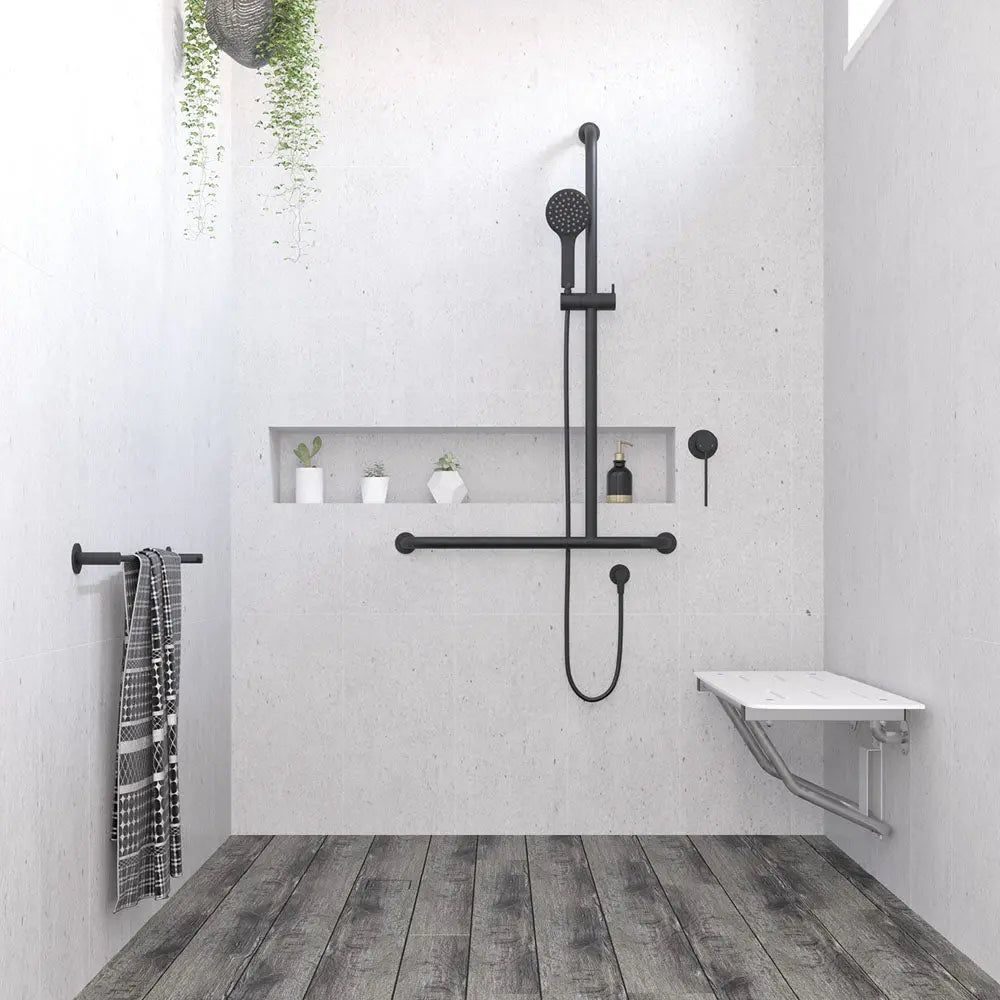 Hustle Care Matte Black Inverted T Rail Shower, Right-Hand fienza