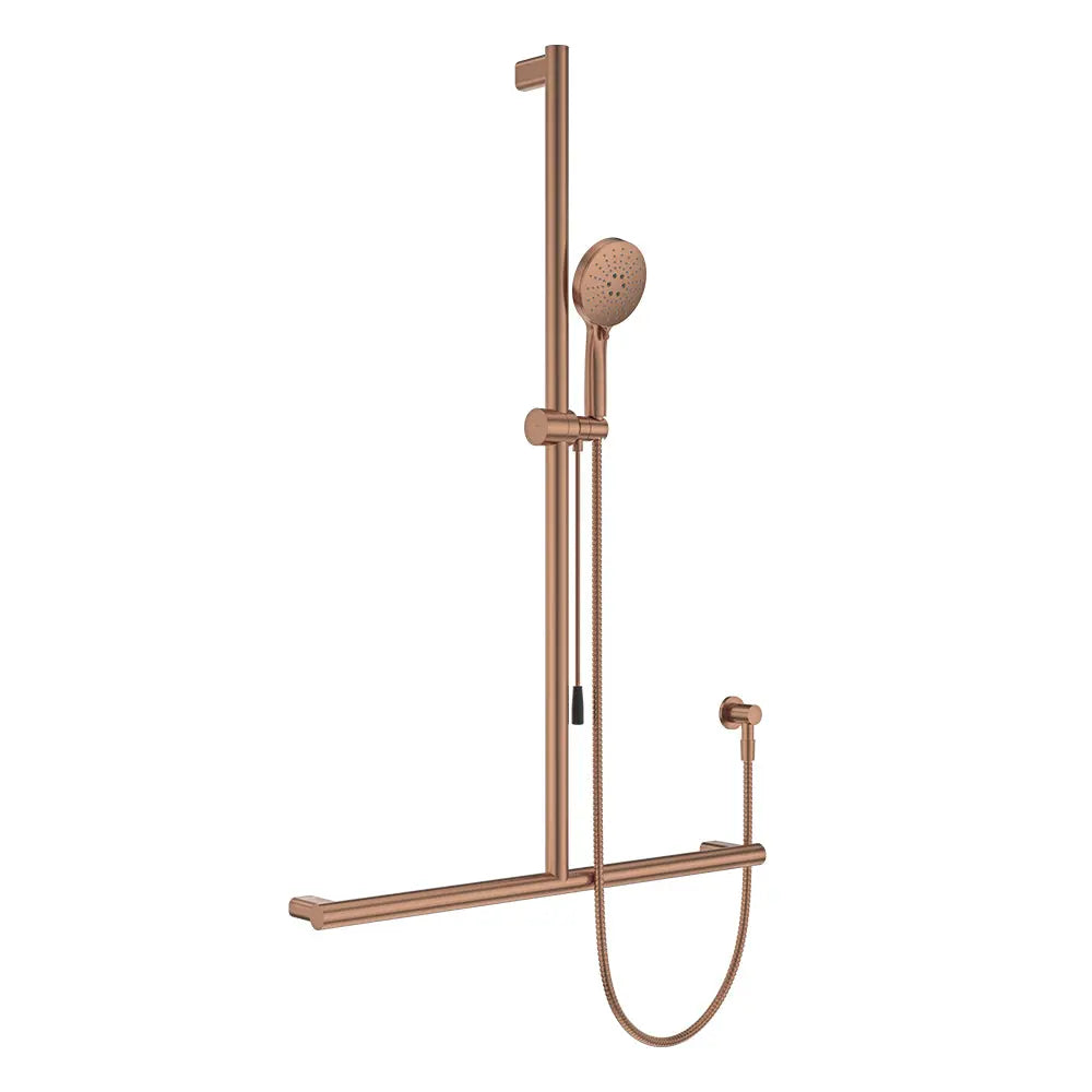 Care Inverted T Rail Shower with Push/Pull Slider, Brushed Copper fienza