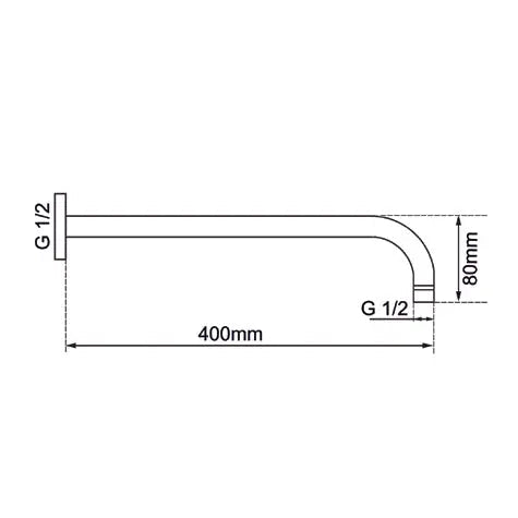 400mm Brushed Nickel Wall Shower Arm Aquaperla