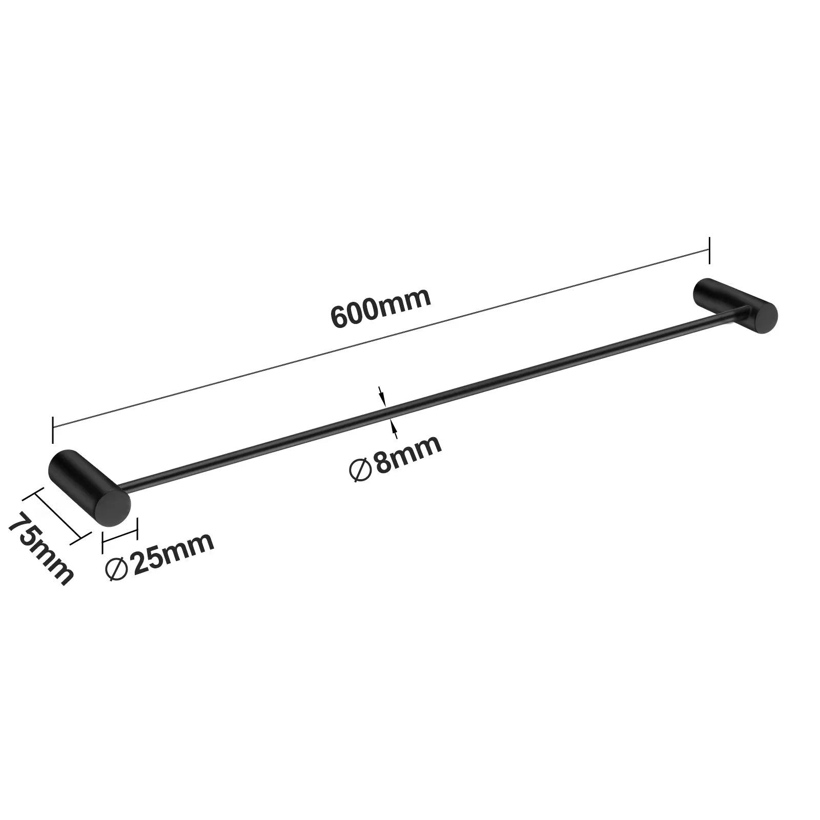 600mm Black Single Towel Rail Aquaperla