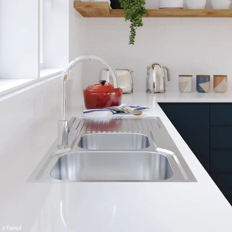 Tiva 1080 1.75 Kitchen Sink with Drainer, Left Bowl fienza