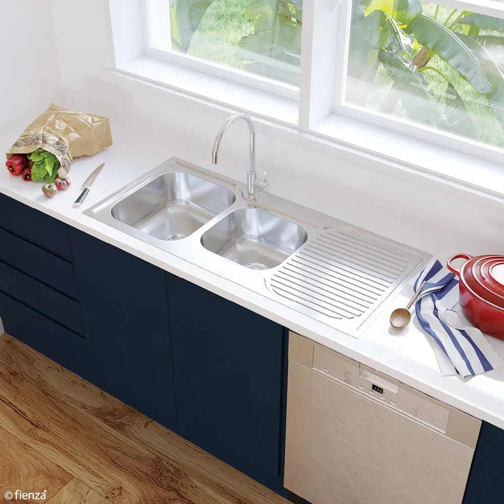 Tiva 1080 1.75 Kitchen Sink with Drainer, Right Bowl fienza