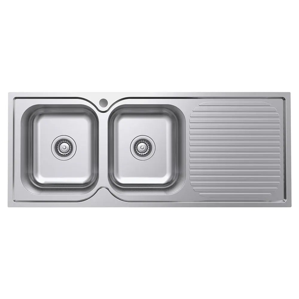 Tiva 1180 Double Kitchen Sink with Drainer, Left Bowl fienza