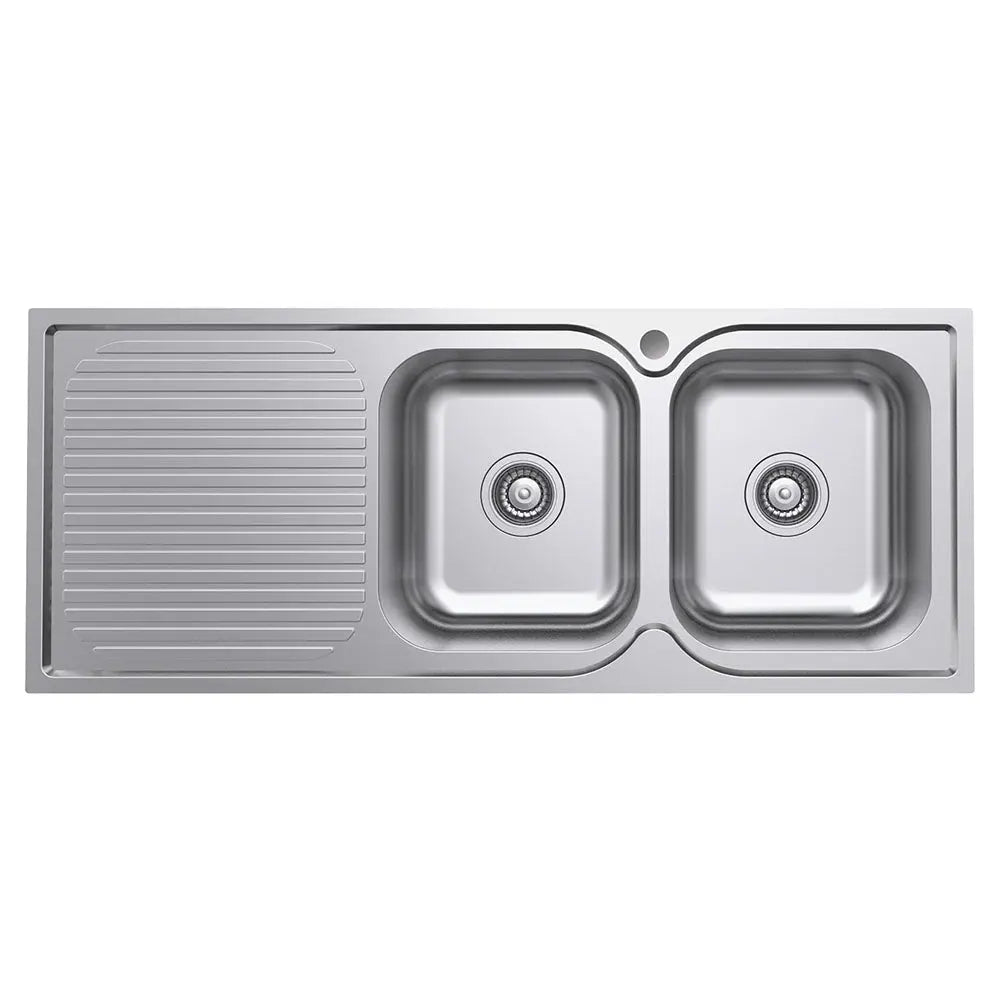 Tiva 1180 Double Kitchen Sink with Drainer, Right Bowl fienza