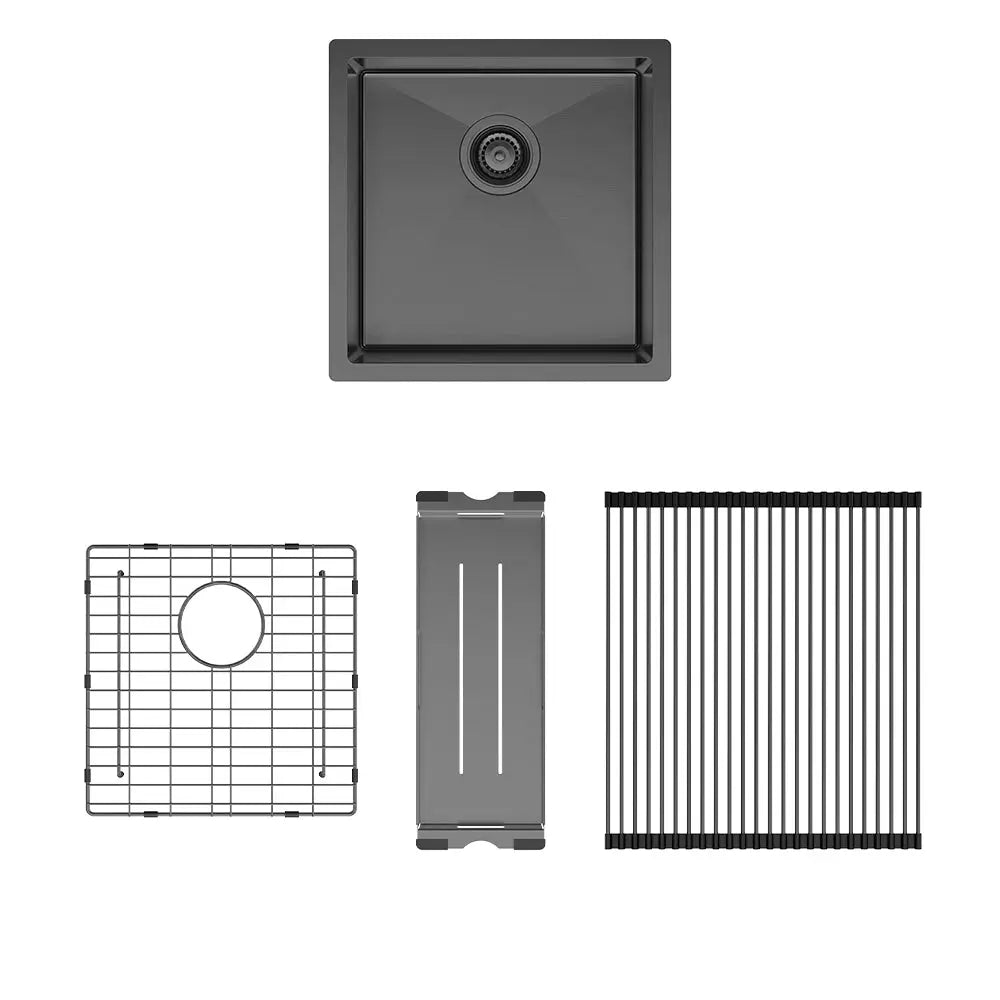 Hana 32L Single Kitchen Sink Kit, PVD Carbon Metal fienza