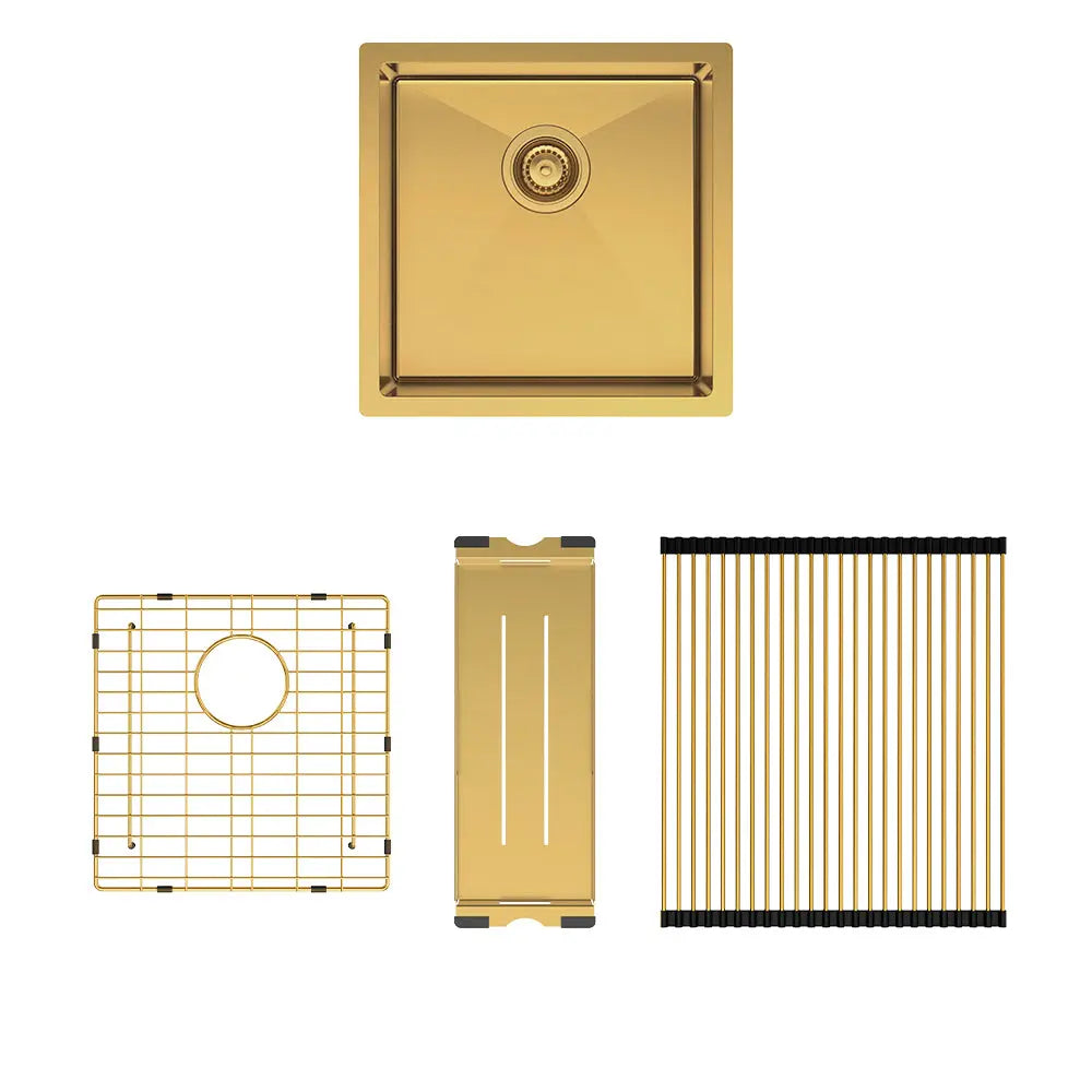 Hana 32L Single Kitchen Sink Kit, PVD Rugged Brass fienza
